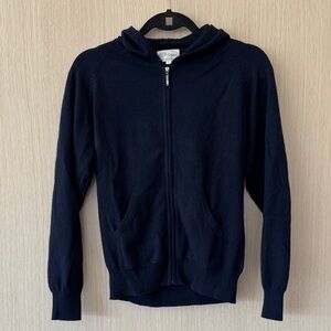 Classic Navy Hooded Zipper Cashmere Cardigan